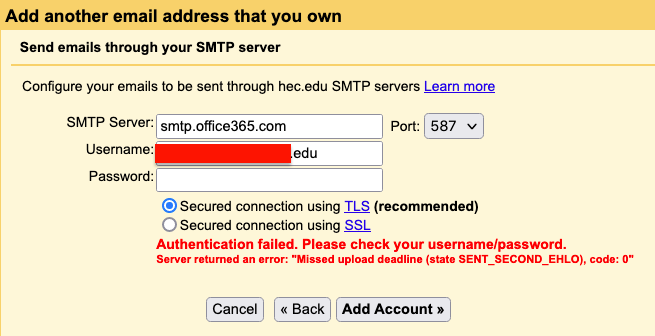 authentification failed for umd gmail mac